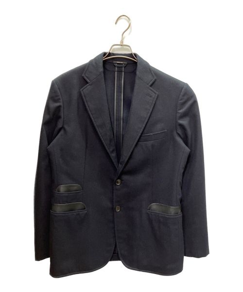 HERMES（エルメス）HERMES (エルメス) レザーパイピングウールジャケット ブラック×ネイビー サイズ:50の古着・服飾アイテム