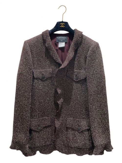 CHANEL（シャネル）CHANEL (シャネル) Frilled Linen Angora Wool Jacket ボルドー サイズ:40の古着・服飾アイテム