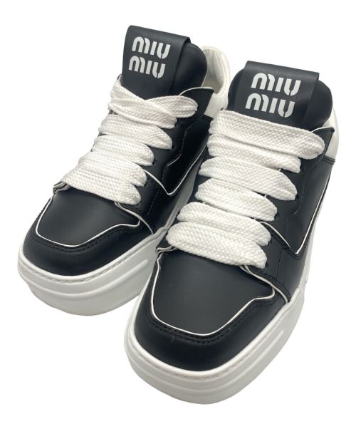 MIU MIU（ミュウミュウ）MIU MIU (ミュウミュウ) MIU MIU ロゴ レザー スニーカー ブラック サイズ:36の古着・服飾アイテム