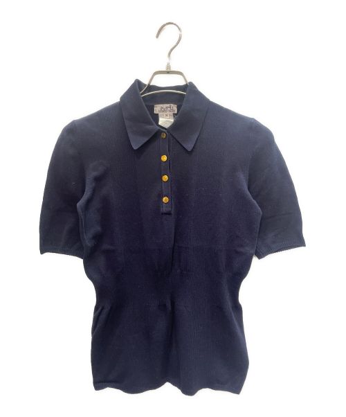 HERMES（エルメス）HERMES (エルメス) セリエボタン ニット ポロシャツ ネイビー サイズ:Mの古着・服飾アイテム