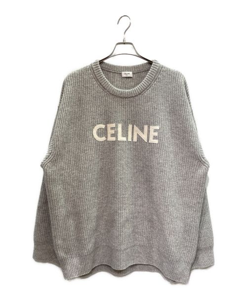 CELINE（セリーヌ）CELINE (セリーヌ) オーバーサイズ ロゴ リブ編セーター グレー サイズ:Mの古着・服飾アイテム