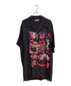 Yohji Yamamoto pour hommeヨウジヤマモト プールオム）の古着「フラシPKB・花　オープンカラーシャツ」｜ブラック