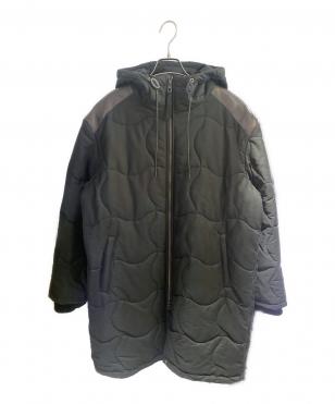 レザー切替キルティングロングコート