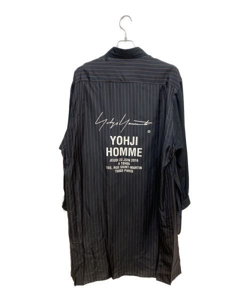 Yohji Yamamoto pour homme（ヨウジヤマモト プールオム）Yohji Yamamoto pour homme (ヨウジヤマモトプールオム) Striped Cupro Staff Shirt ブラック サイズ:3の古着・服飾アイテム