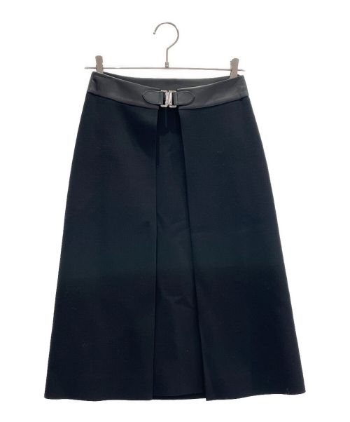 HERMES（エルメス）HERMES (エルメス) ウエストレザーウールAラインスカート ブラック サイズ:34の古着・服飾アイテム