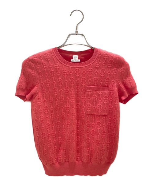 HERMES（エルメス）HERMES (エルメス) カシミヤ混胸ポケットチェーン柄ニット ピンク サイズ:40の古着・服飾アイテム
