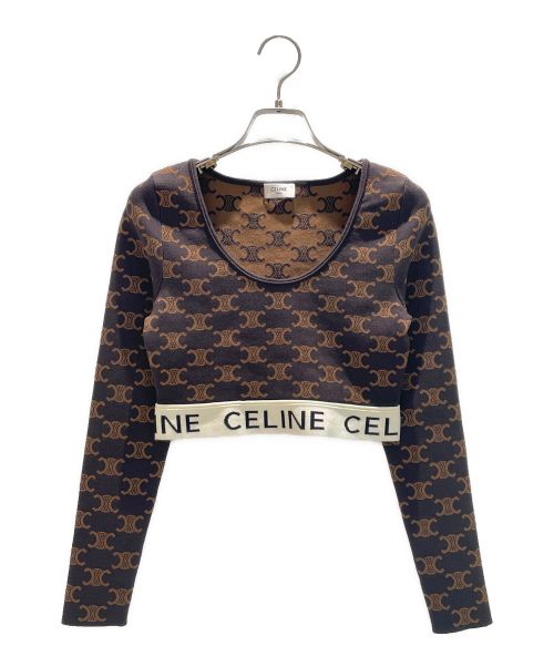 CELINE（セリーヌ）CELINE (セリーヌ) クロップトップ モノグラムコットン＆シルク カットソー  ブラウン サイズ:XSの古着・服飾アイテム