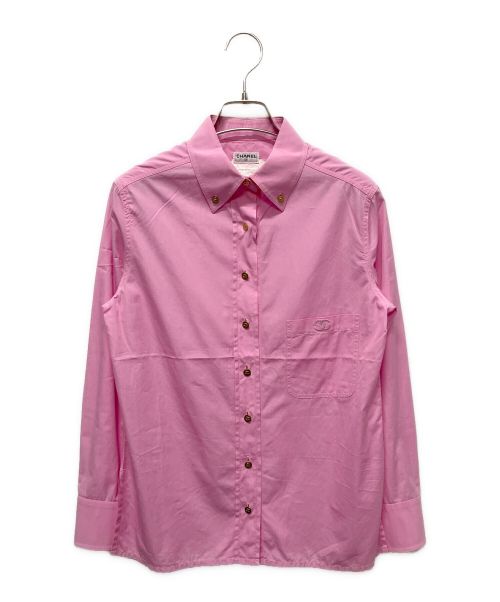 CHANEL（シャネル）CHANEL (シャネル) 1995ココ刺繍ボタンダウンシャツ ピンク サイズ:36の古着・服飾アイテム