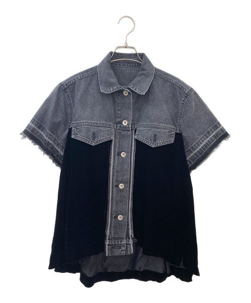 sacai（サカイ）sacai (サカイ) ベロア切替バックオープンデニムシャツ グレー×ブラック サイズ:3の古着・服飾アイテム