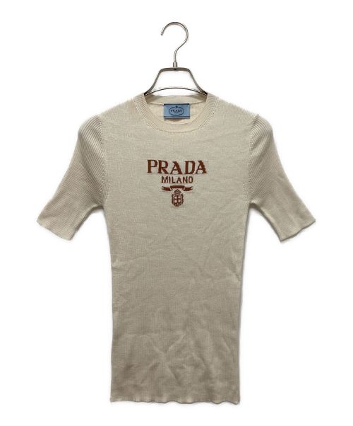 PRADA（プラダ）PRADA (プラダ) ロゴ入りシルク クルーネックセーター アイボリー サイズ:38の古着・服飾アイテム