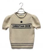 Christian Dior）の古着「カシミヤ ウール パフスリーブ 半袖 ロゴ ニット」｜アイボリー