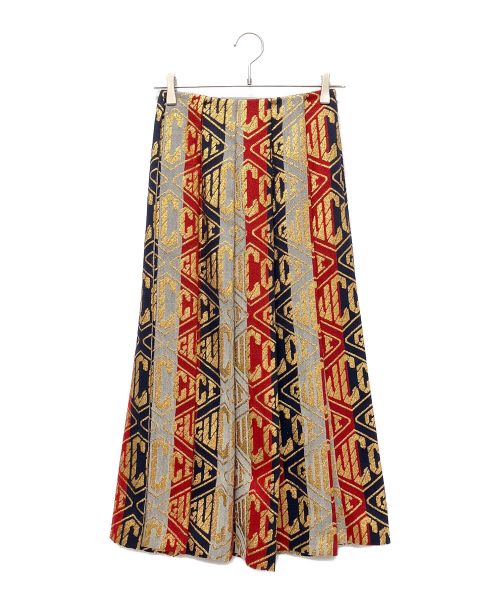GUCCI（グッチ）GUCCI (グッチ) Gucci Logo Embroidered Pleated Skirt レッド×ゴールド サイズ:36の古着・服飾アイテム