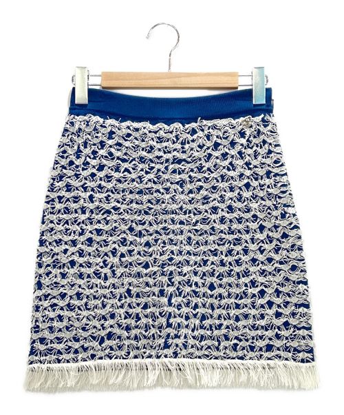CHANEL（シャネル）CHANEL (シャネル) ココマーク フリンジ スカート ブルー×ホワイト サイズ:36の古着・服飾アイテム