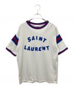 Saint Laurent Parisサンローランパリ）の古着「フェルトレタリング Tシャツ」｜ライトグレー×ブルー×レッド