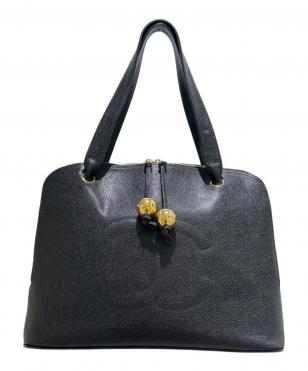 ココマークステッチハンドバッグ/キャビアスキン