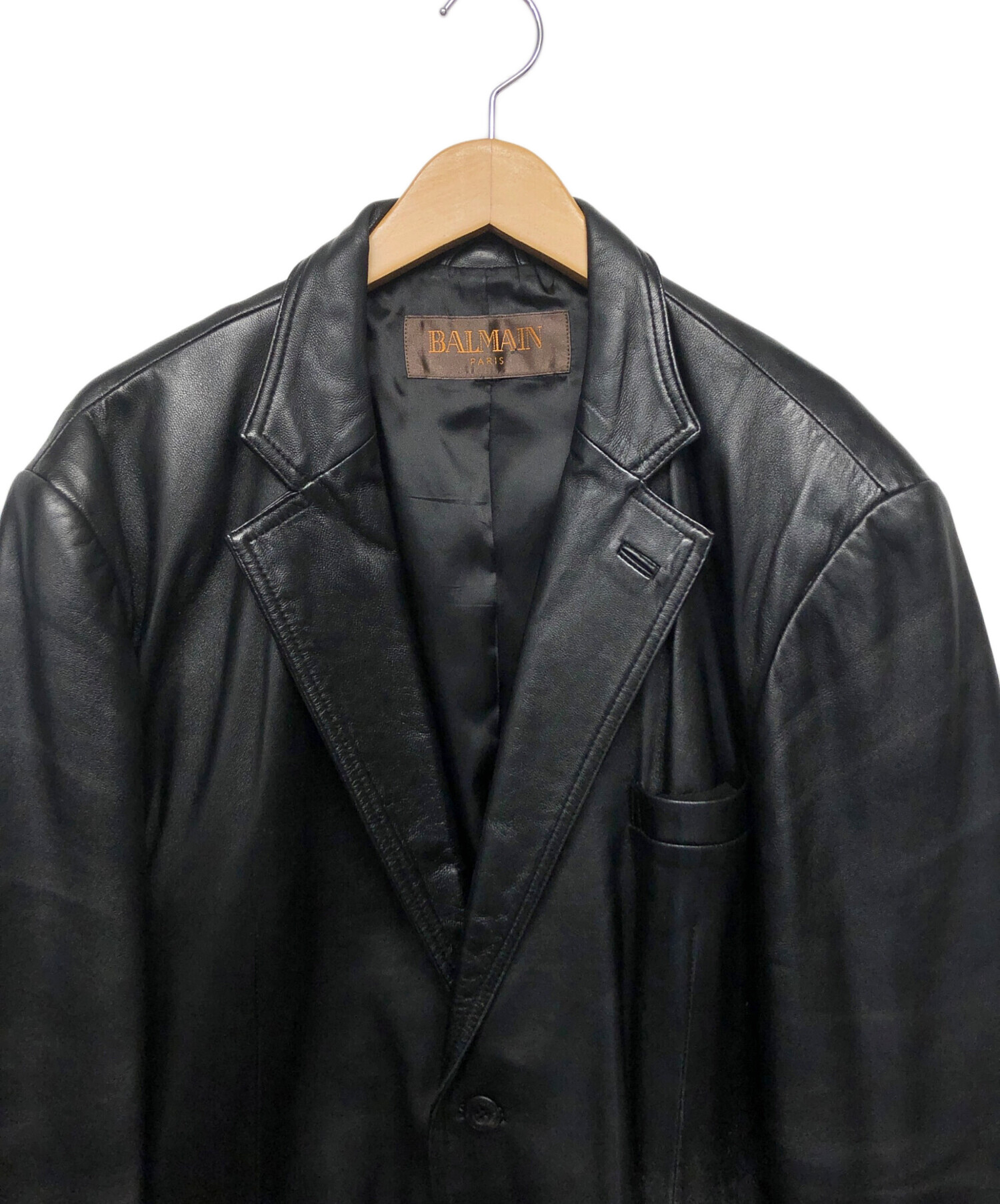 中古・古着通販】BALMAIN (バルマン) ラムレザージャケット ブラック