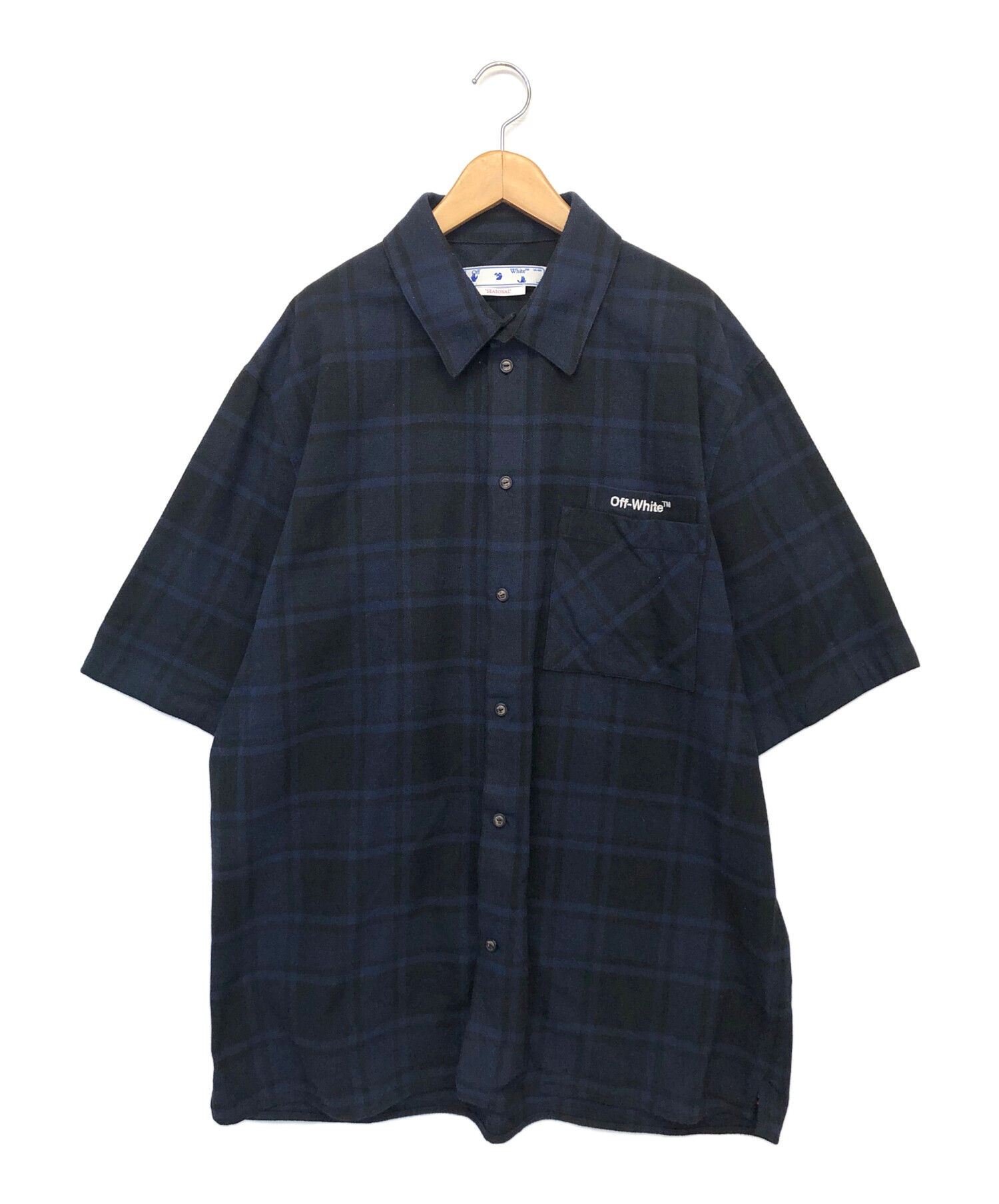 中古・古着通販】OFFWHITE (オフホワイト) 半袖シャツ ネイビー サイズ 