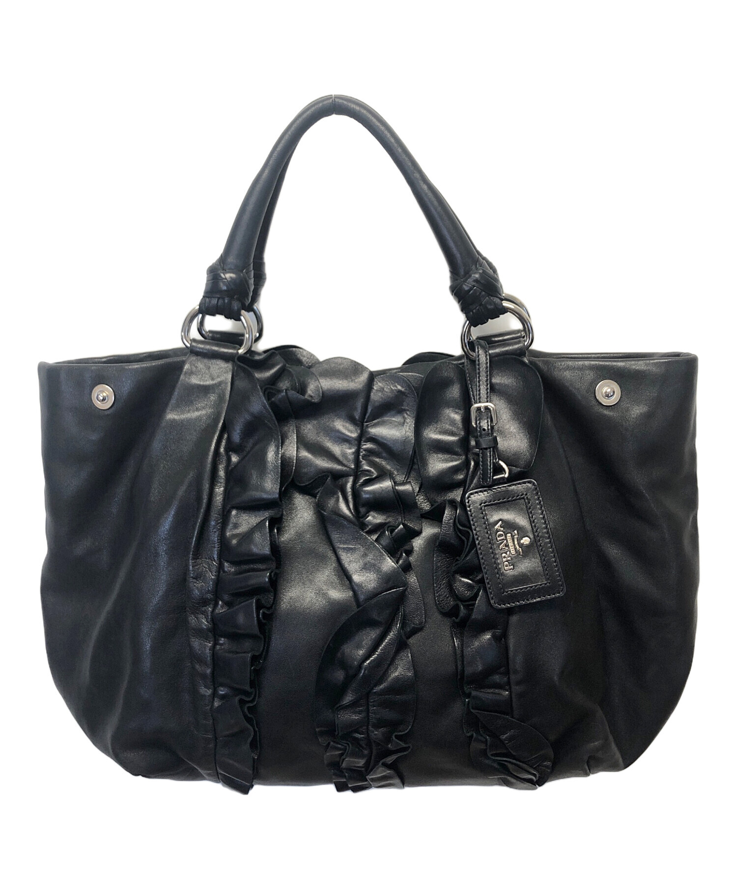 中古・古着通販】PRADA (プラダ) フリルワンショルダーレザーバッグ 