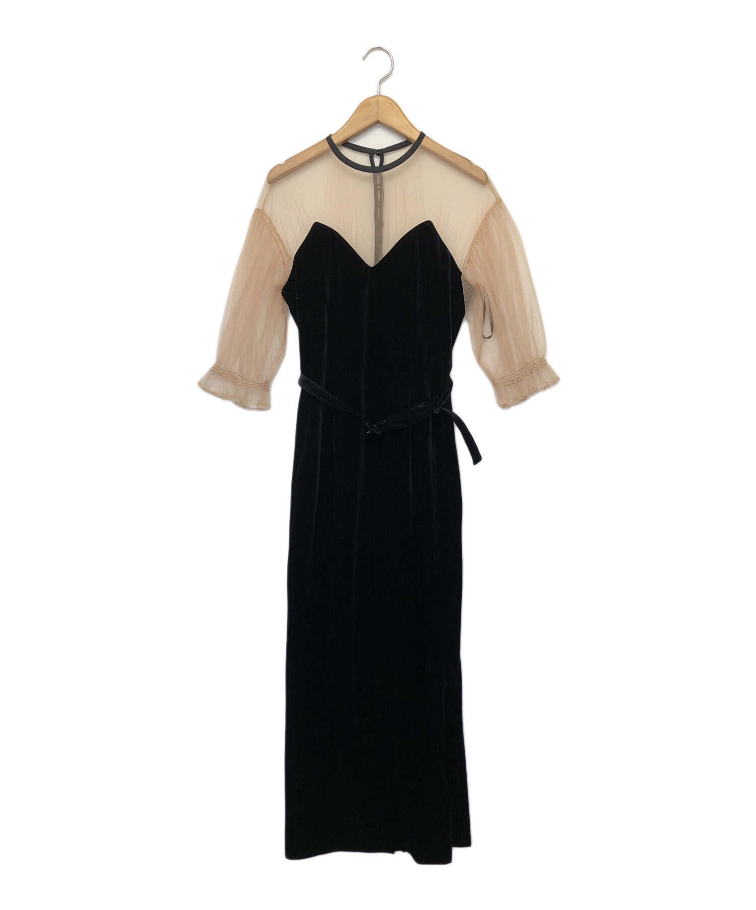 中古・古着通販】AMERI (アメリ) TULLE SLEEVE TIGHT DRESS ブラック