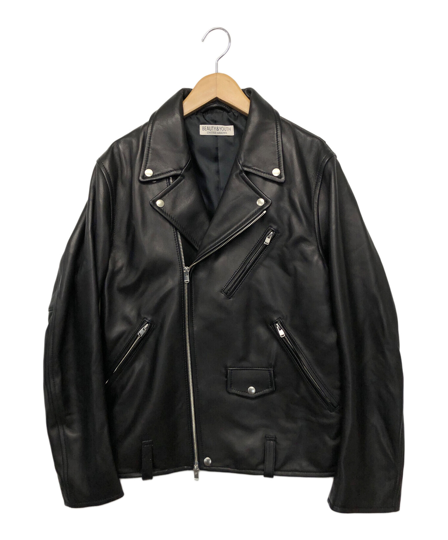 【新品】　BEAUTY&YOUTH 黒 レザーライダースジャケット BEAUTY&YOUTH ブラックレザーライダースジャケット