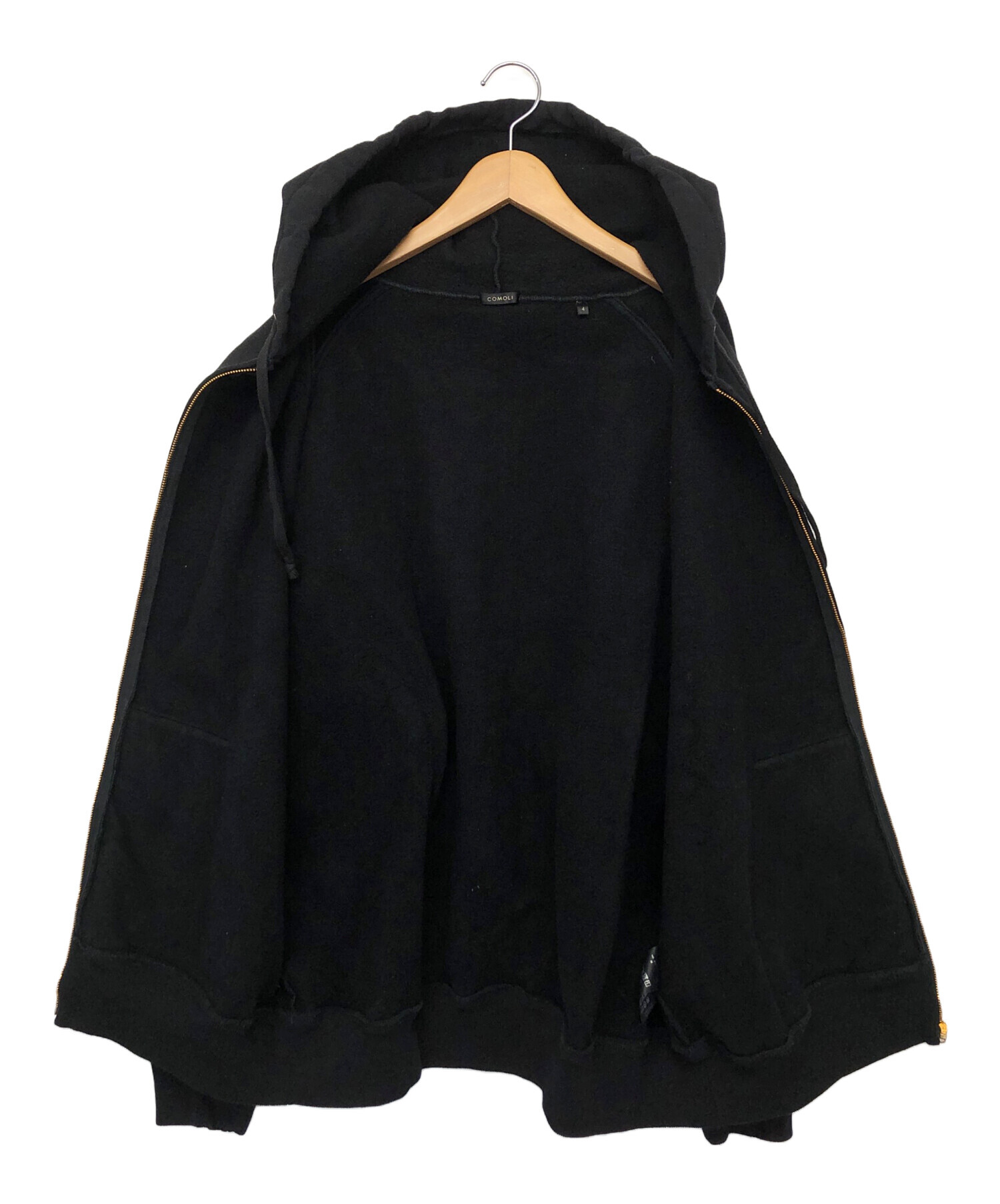 COMOLI フルジップ フード付き パーカー サイズ4 ブラック COMOLI コットン 裏毛 ジップパーカ , Black – Navyblue