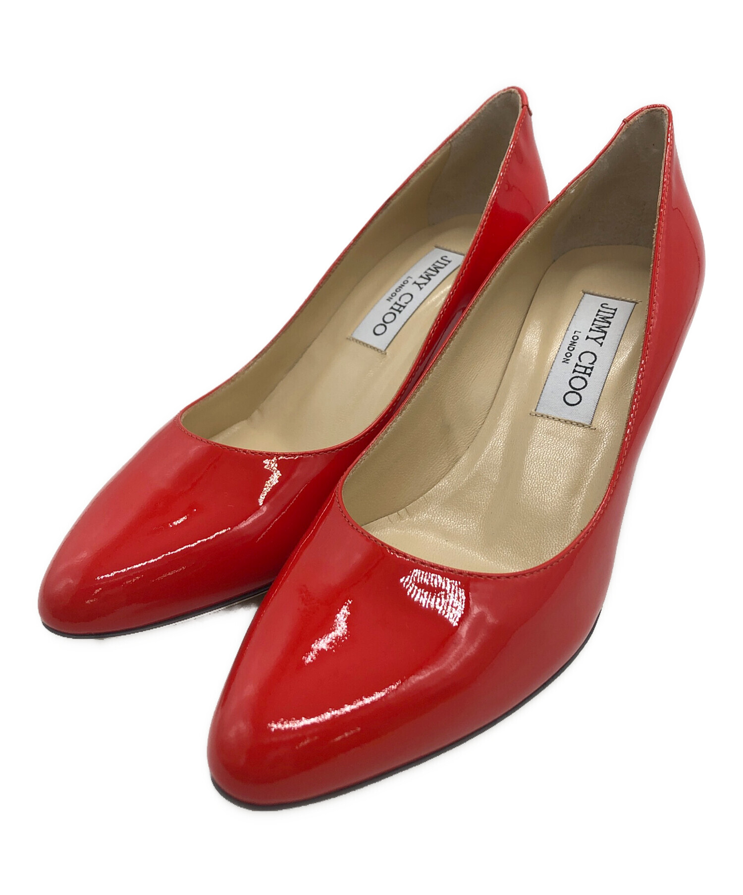 JIMMY CHOO ジミーチュウ ピンヒール ハイヒール レッド 中古・古着通販】JIMMY CHOO (ジミーチュウ) ヒールパンプス レッド