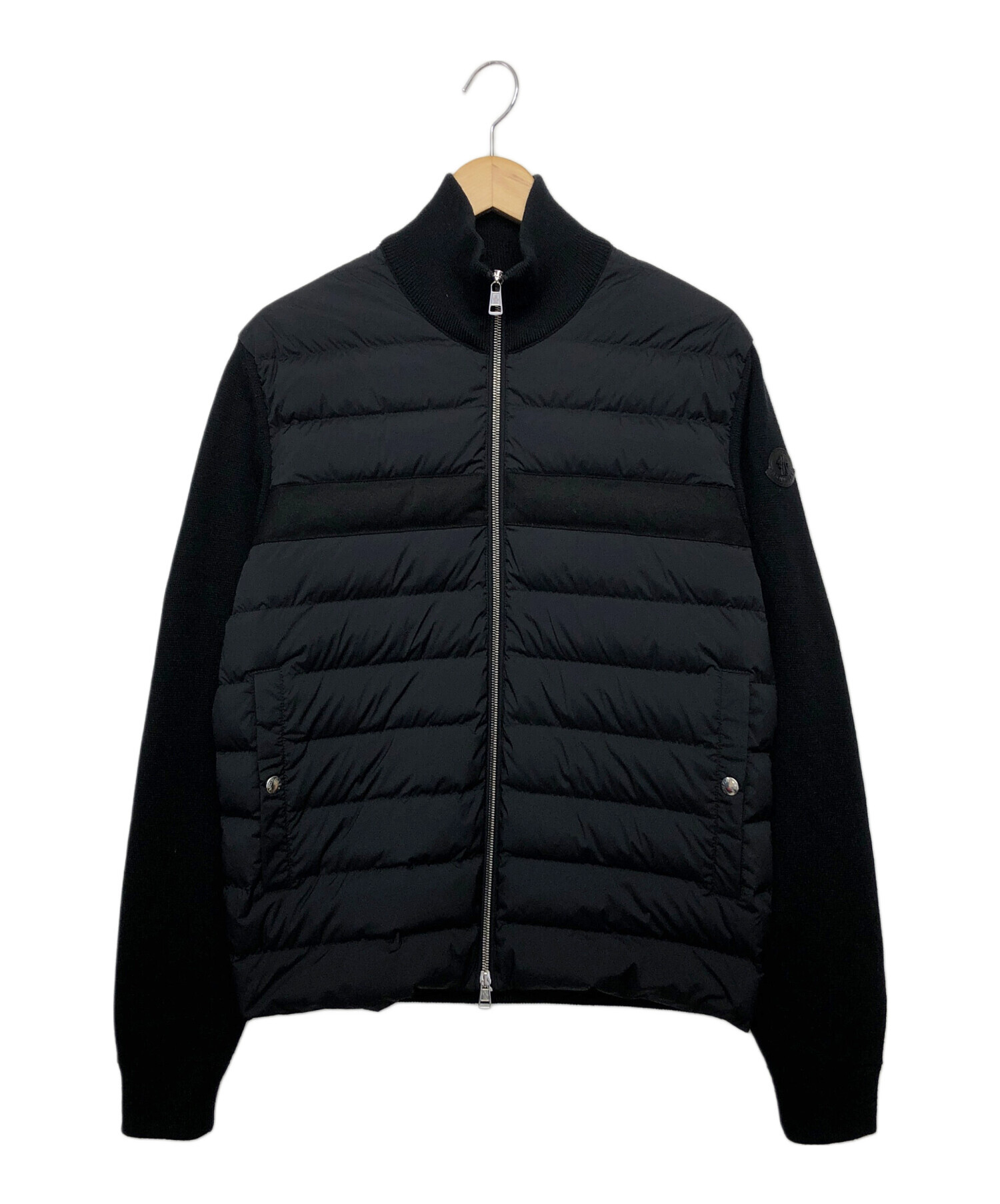 【MONCLER】モンクレールダウンニット切り替え素材黒XS MONCLER (モンクレール) ナイロン 切替 ジッパーポケット付き