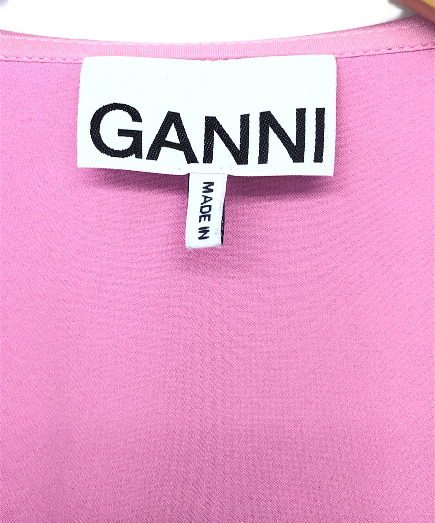 【GANNI 】フリルカラー ラップワンピース/Pink 中古・古着通販】Ganni (ガニー) ビッグフリルカラー ショートスリーブ