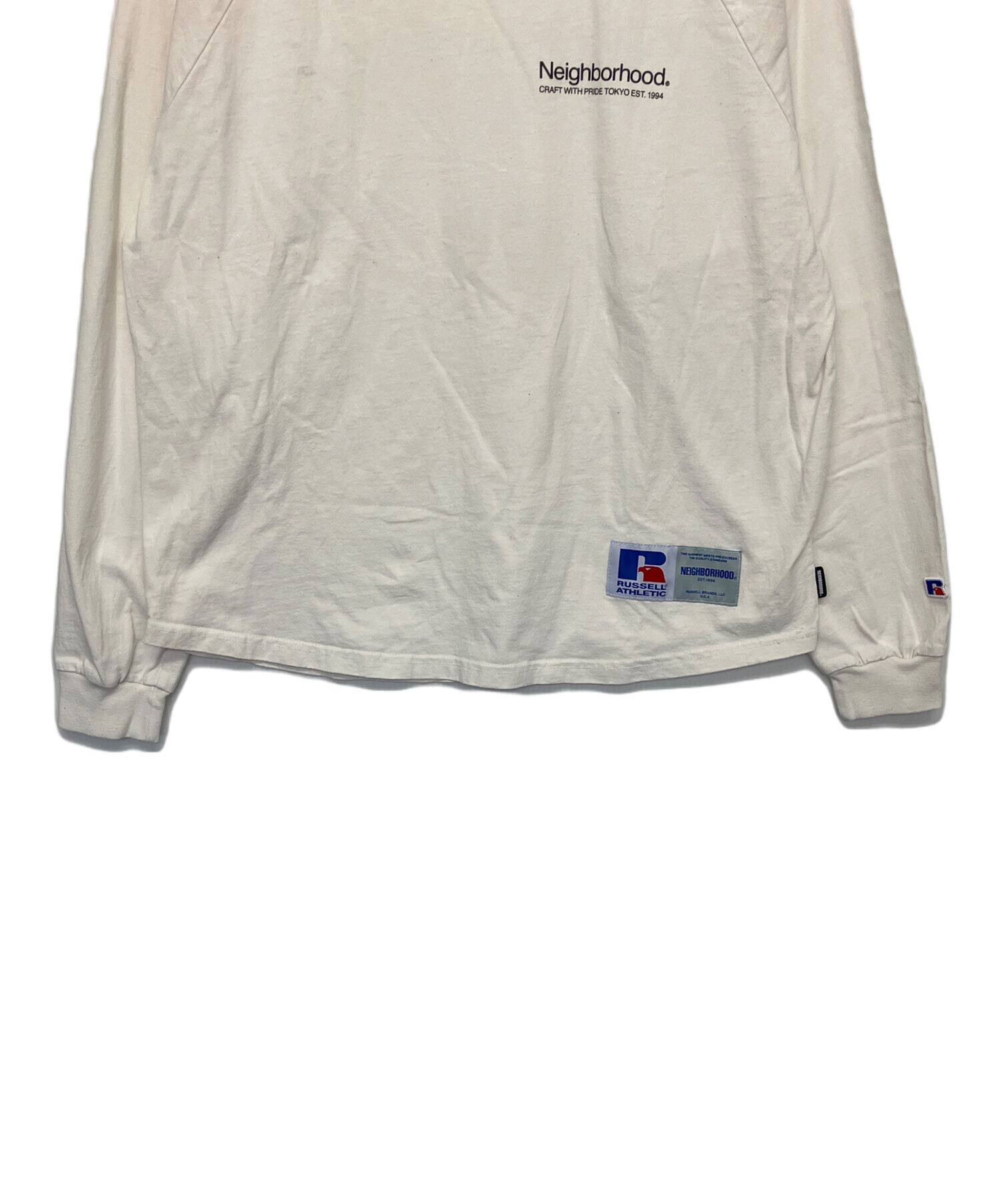 ネイバーフッド ラッセルアスレチック コラボ 長袖 カットソー ロンT 白 ロゴ ネイバーフッド ラッセルアスレチック コラボ 長袖 カットソー