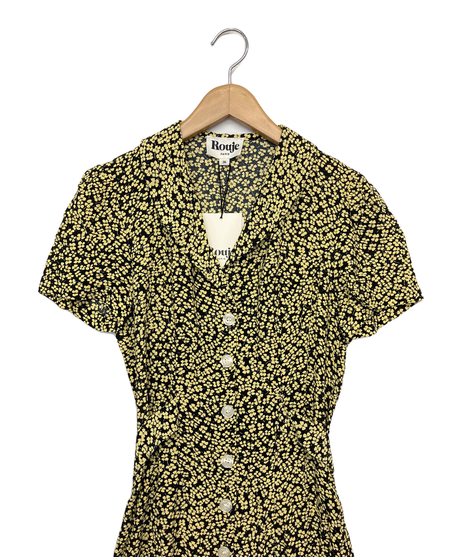 中古・古着通販】Rouje (ルージュ) 半袖ワンピース イエロー サイズ:36