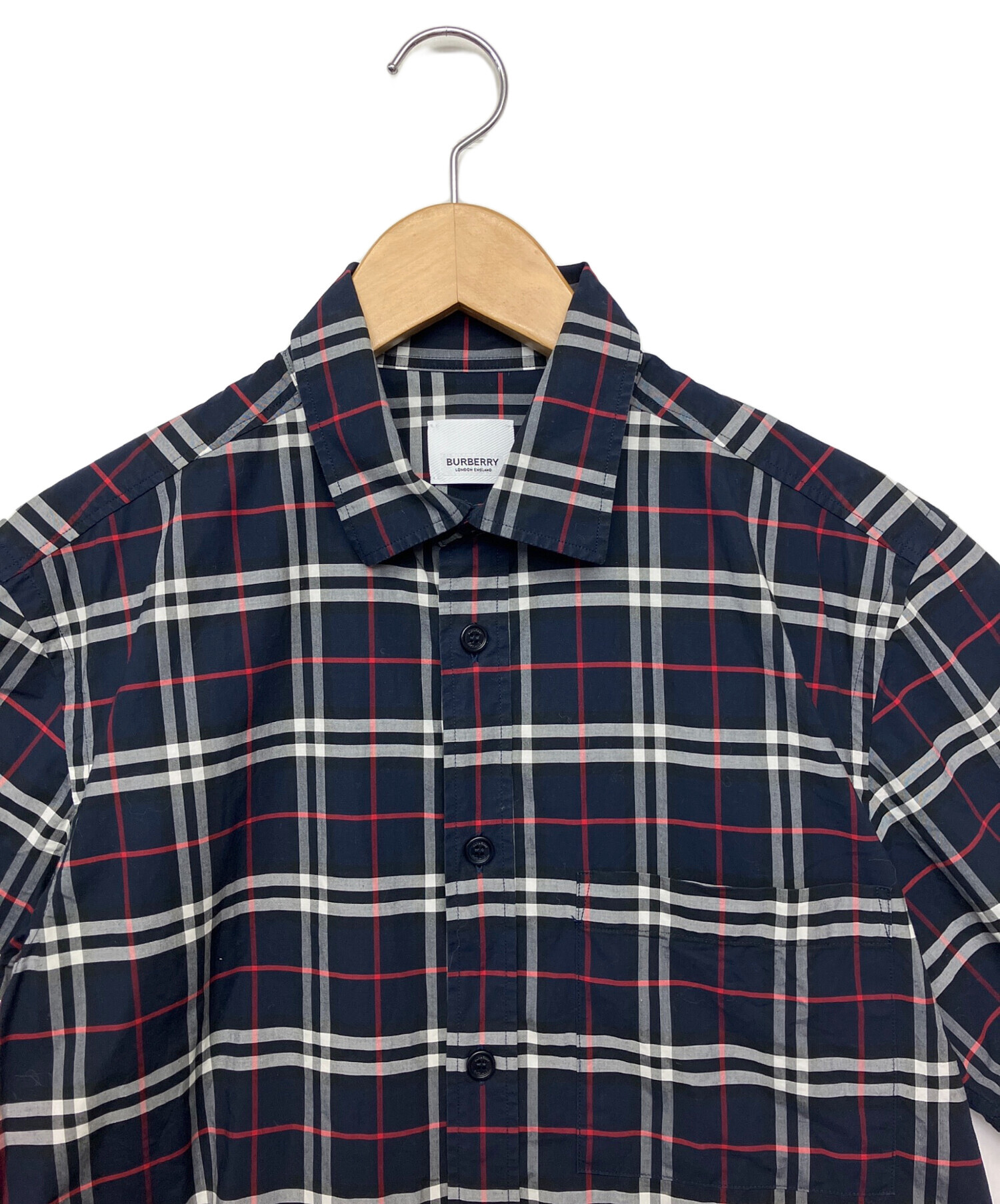 中古・古着通販】BURBERRY (バーバリー) 半袖シャツ ネイビー サイズ:S 