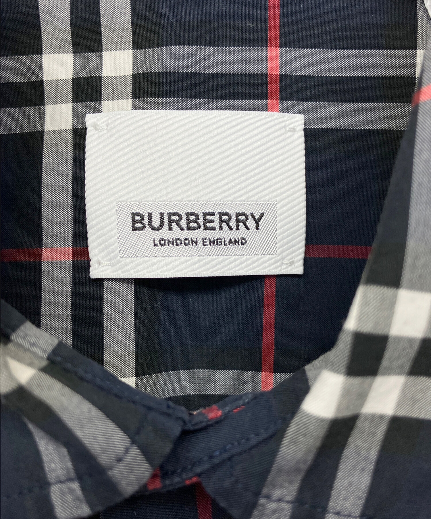 中古・古着通販】BURBERRY (バーバリー) 半袖シャツ ネイビー サイズ:S 