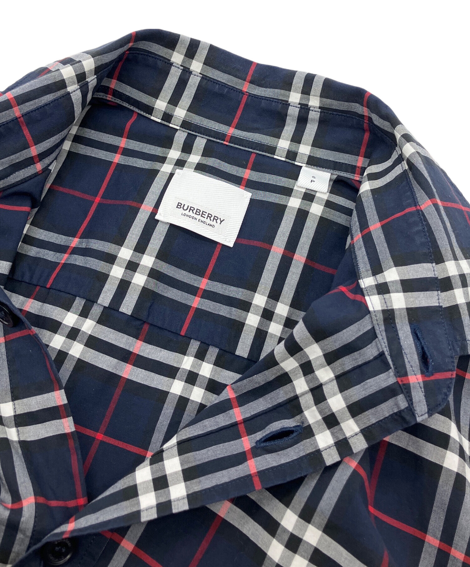 中古・古着通販】BURBERRY (バーバリー) 半袖シャツ ネイビー サイズ:S 