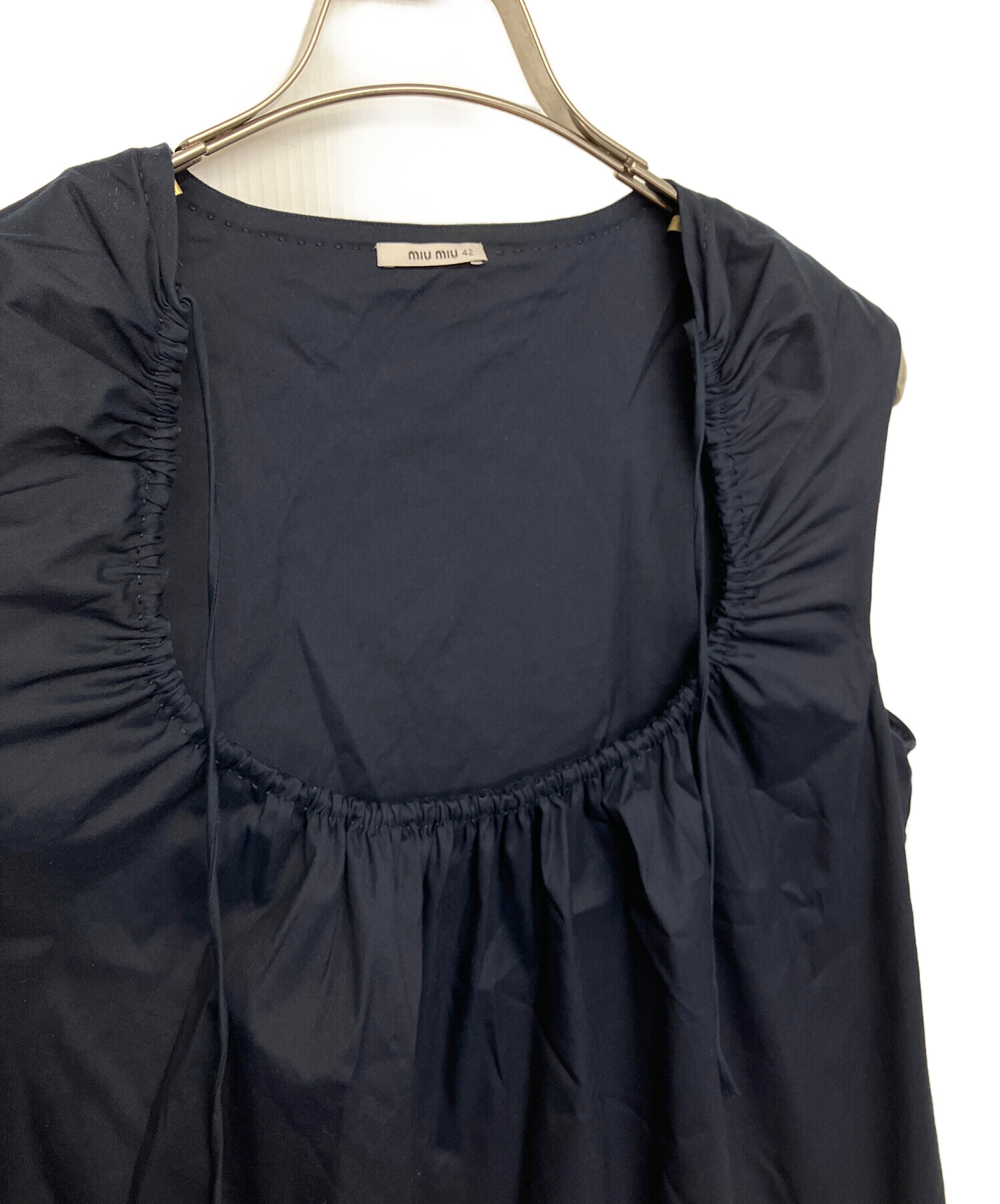 miumiuネイビーワンピース 中古・古着通販】MIU MIU (ミュウミュウ) ノースリーブワンピース