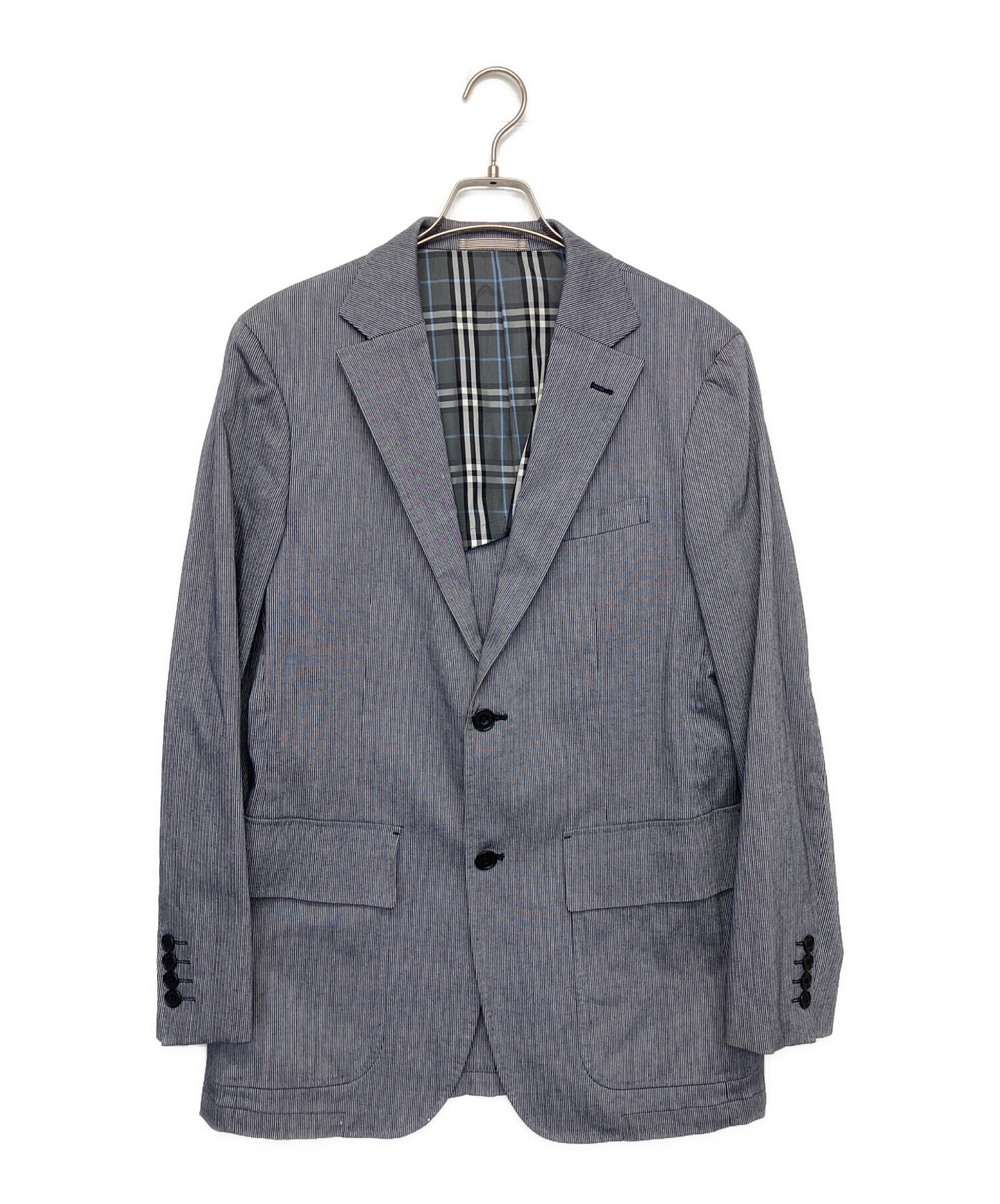 美品 Lサイズ バーバリーブラックレーベル シアサッカー テーラードジャケット バーバリーブラックレーベル テーラードジャケット ストライプ シア