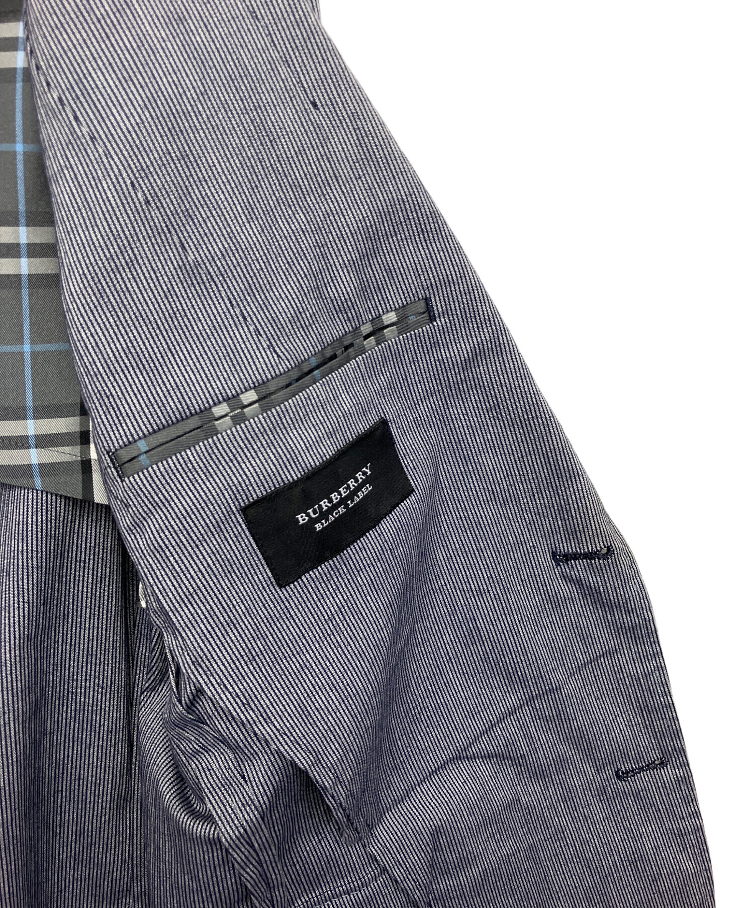 美品 Lサイズ バーバリーブラックレーベル シアサッカー テーラードジャケット バーバリーブラックレーベル テーラードジャケット ストライプ シア