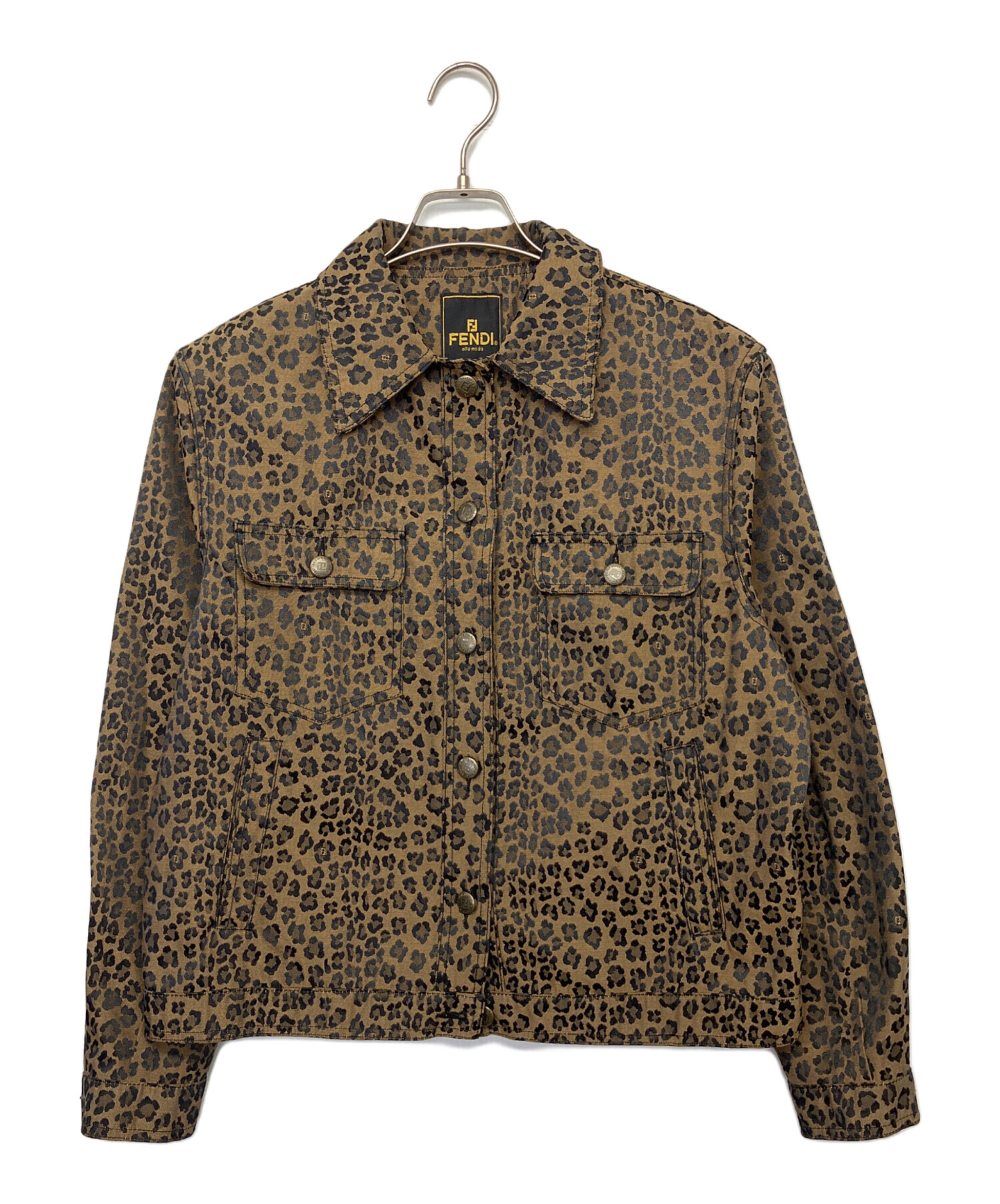 伊製 OLD FENDI 365 ズッカ柄 レオパード デザインシャツ 44 中古・古着通販】FENDI (フェンディ) レオパード柄ジャケット ブラウン