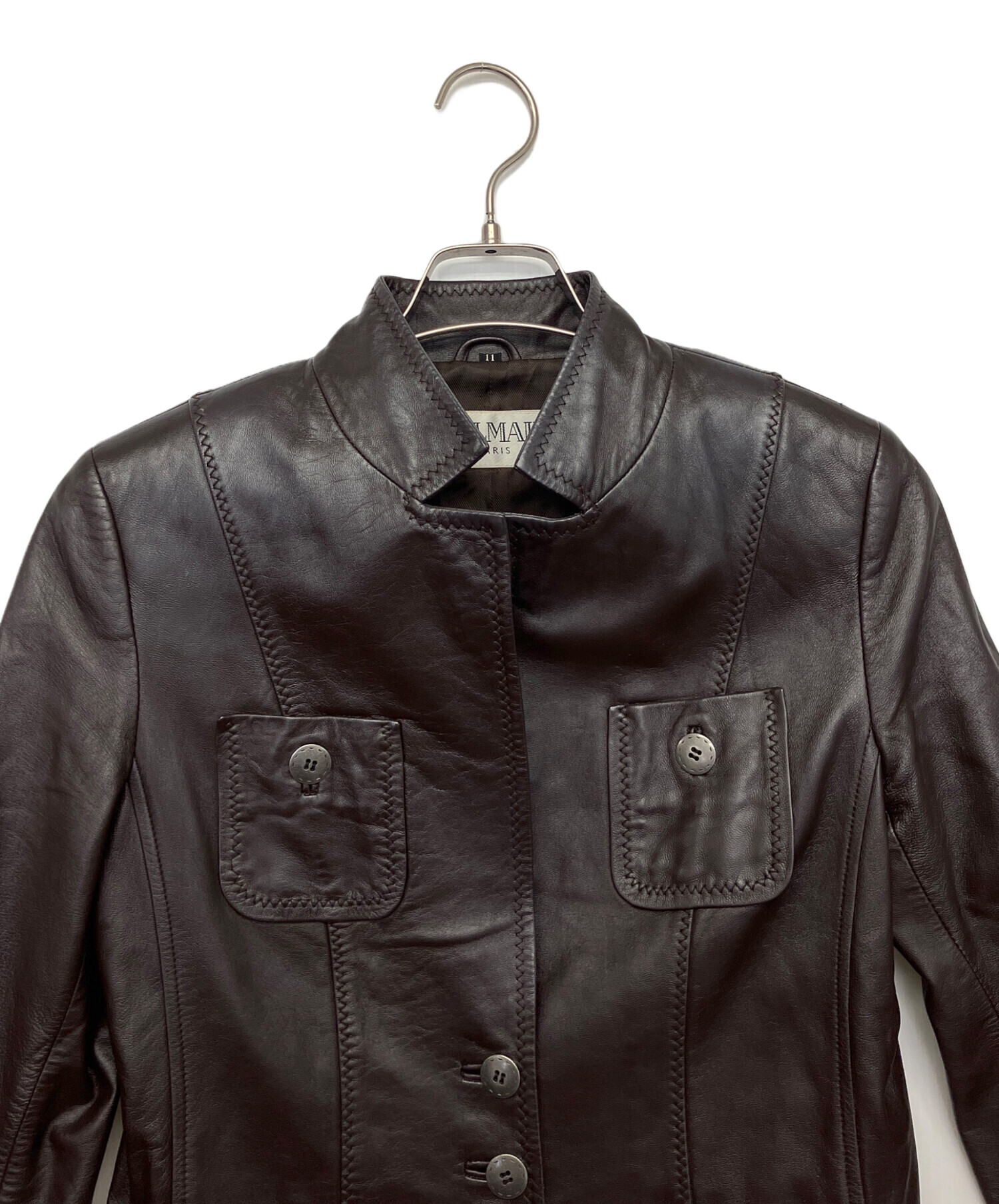 中古・古着通販】BALMAIN (バルマン) ラムレザージャケット ブラウン