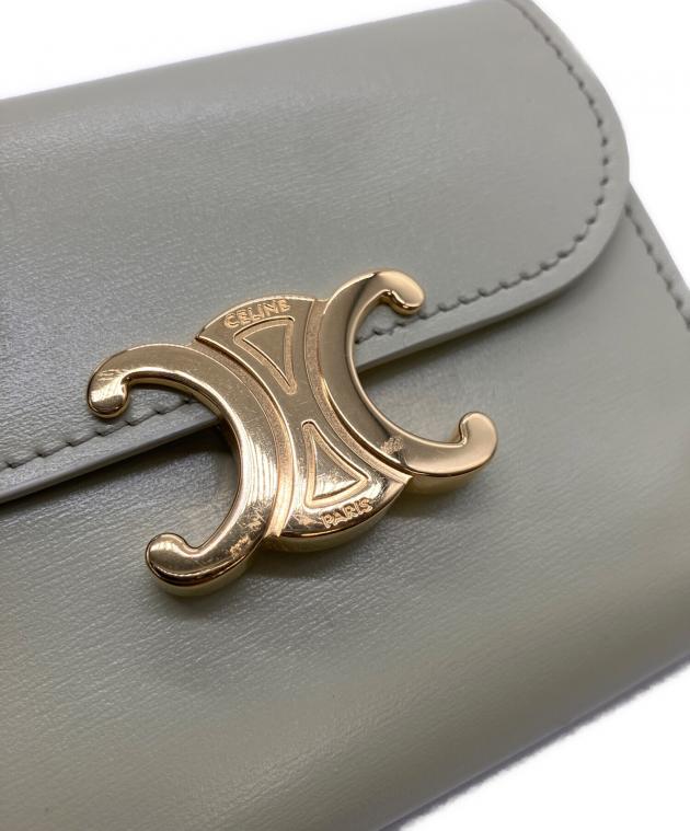 CELINE トリオンフ　三つ折り財布 グリーングレー 中古・古着通販】CELINE (セリーヌ) トリオンフ コンパクトウォレット