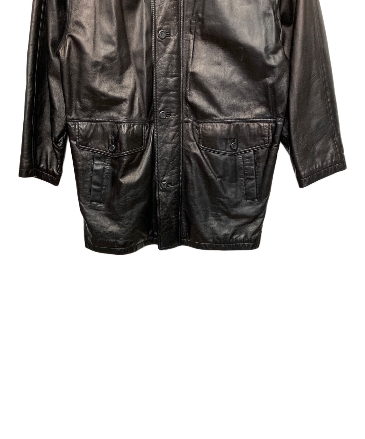 Wind Armor レザーコート 本革 ラムレザー ダブル ベルト ブラック 中古・古着通販】Wind Armor (ウィンドアーマー) レザーコート
