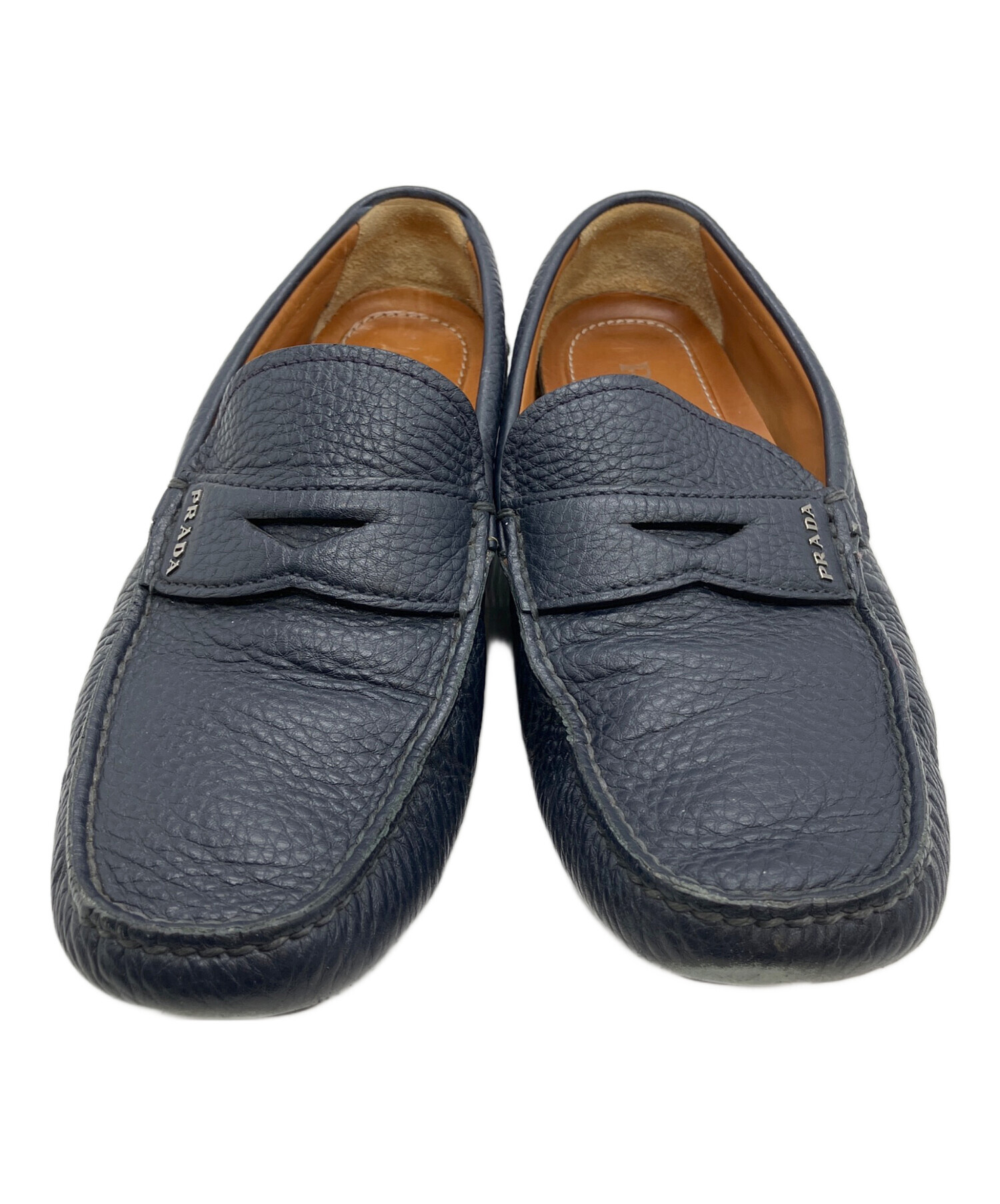 極美品【PRADA プラダ】 スエード ドライビングシューズ ネイビー 37 プラダ スエード デッキシューズ 37.5 レディース ネイビー 1DD078