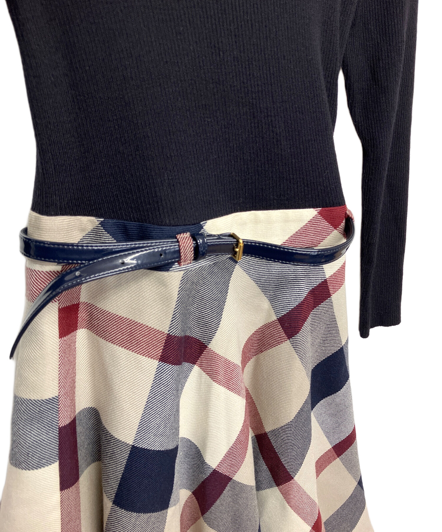 【中古】ブルーレーベルクレストブリッジ BLUE LABEL CRESTBRIDGE チェック ノースリーブ ワンピース ベルト ライトピンク 36 レディース 中古・古着通販】BLUE LABEL CRESTBRIDGE (ブルーレーベルクレスト