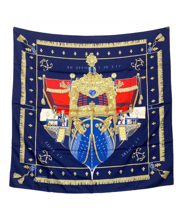 HERMES エルメス ネイビー シルクスカーフ カレ42 スカーフ大活躍