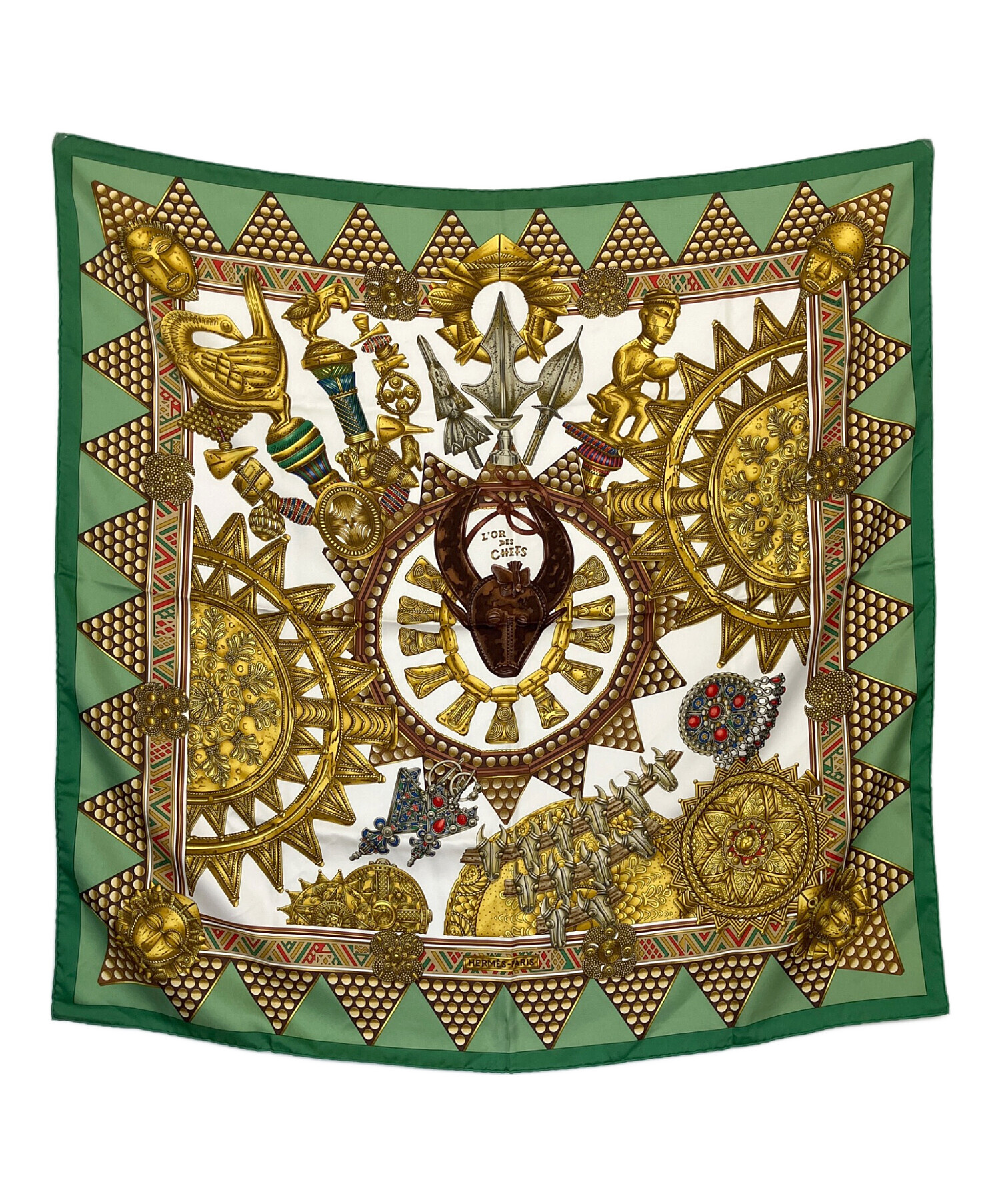 ★美品★HERMES★カレ 90★スカーフ★シルク★古代 ローマ★神々★ 中古・古着通販】HERMES (エルメス) カレ90 シルクスカーフ 黄緑