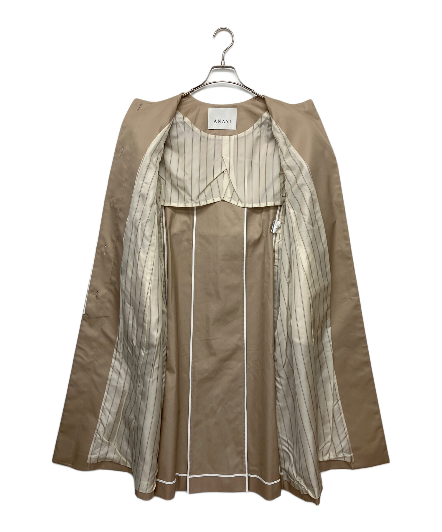 【美品】 ANAYI ベージュ ノーカラーコート 中古・古着通販】ANAYI (アナイ) ノーカラーコート ベージュ サイズ:36