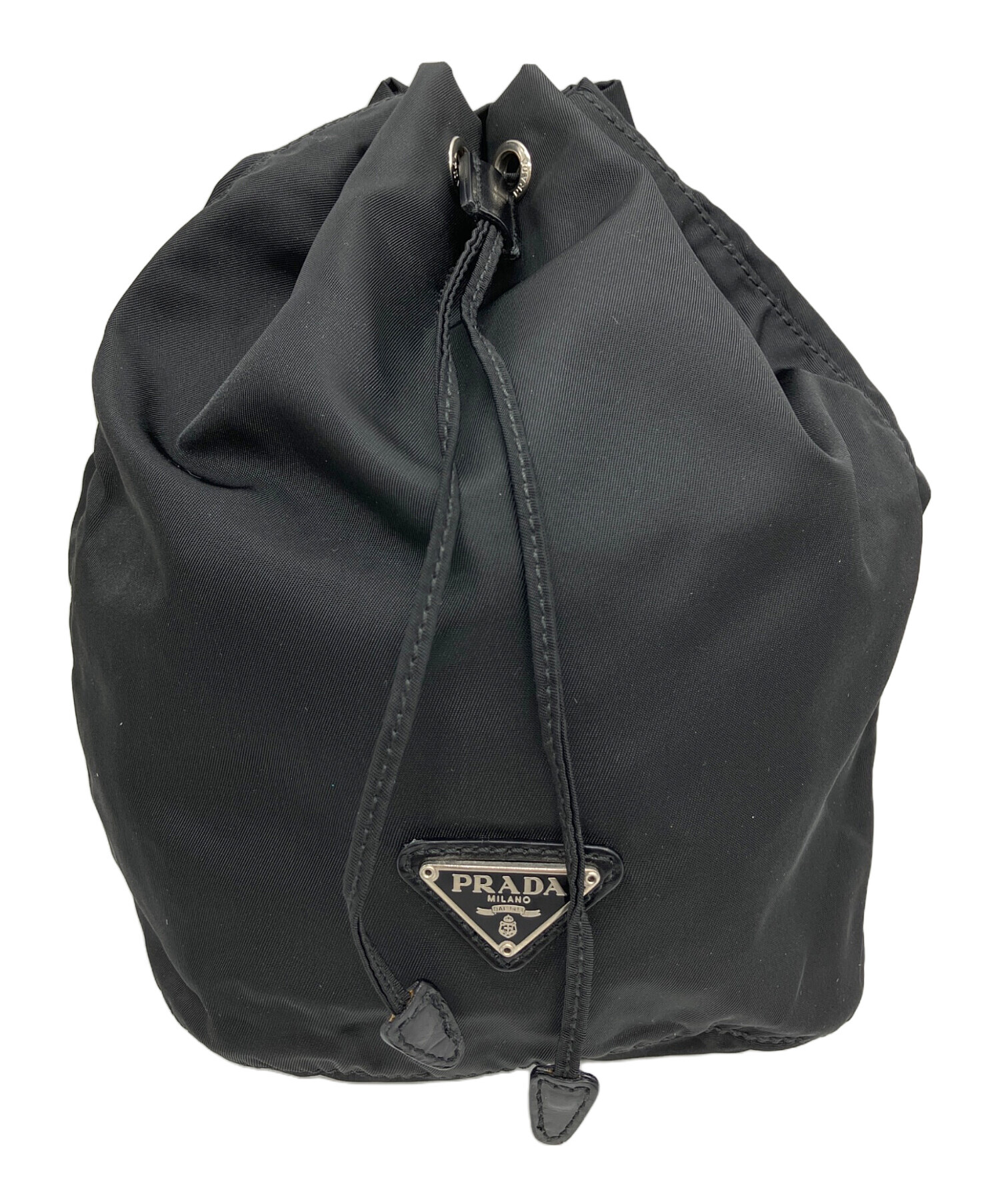 PRADA ブラック ポーチ 巾着 中古・古着通販】PRADA (プラダ) 巾着ポーチ ブラック｜ブランド・古着