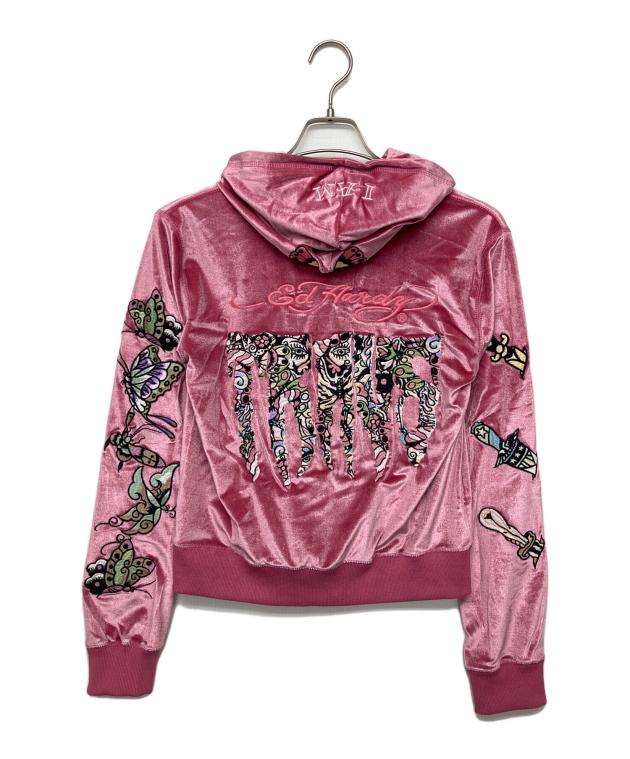  ベロア ピンク ジップアップジャケット 中古・古着通販】Ed Hardy (エド ハーディー) ベロアセットアップ