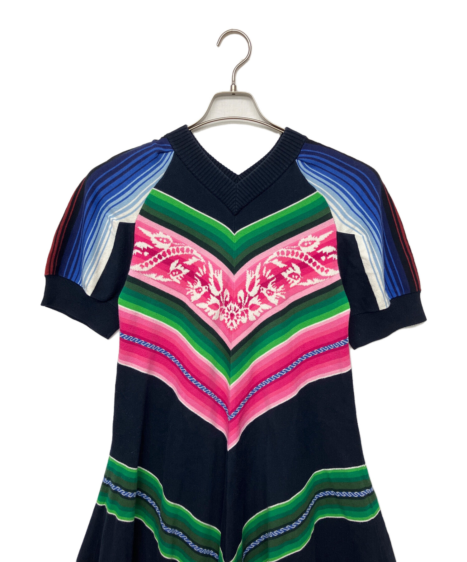 【希少】Sacai　サカイ　カーディガン　フリル　半袖　グリーン　シルクフリル sacai(サカイ) 14SS 異素材 ドッキング フラワー パターン フレア