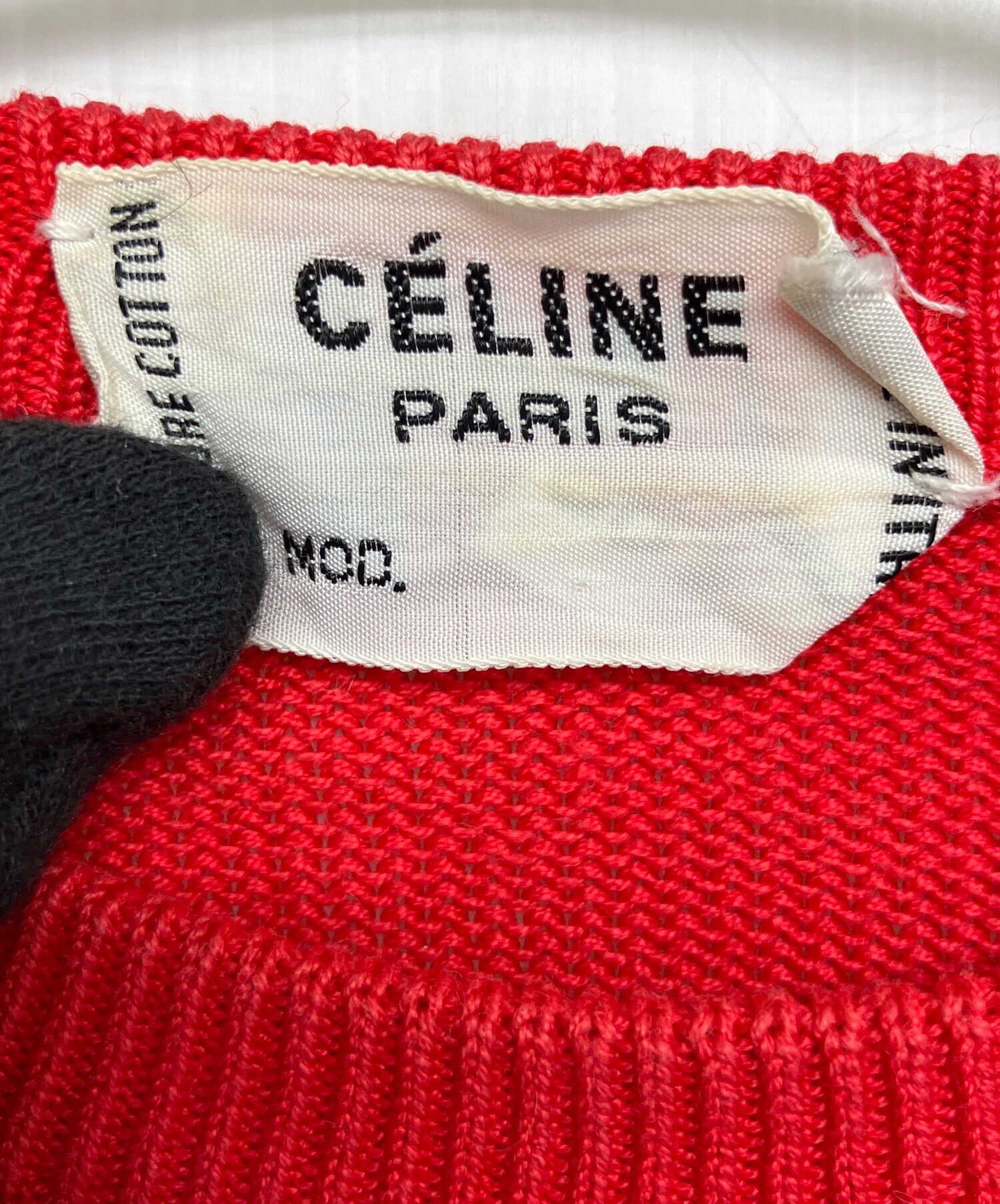良品 CELINE セリーヌ タートルネック ケーブルニット セーター サイズS ネイビー×レッド レディース 古着 中古 USED 良品 CELINE セリーヌ タートルネック ケーブルニット セーター サイズ