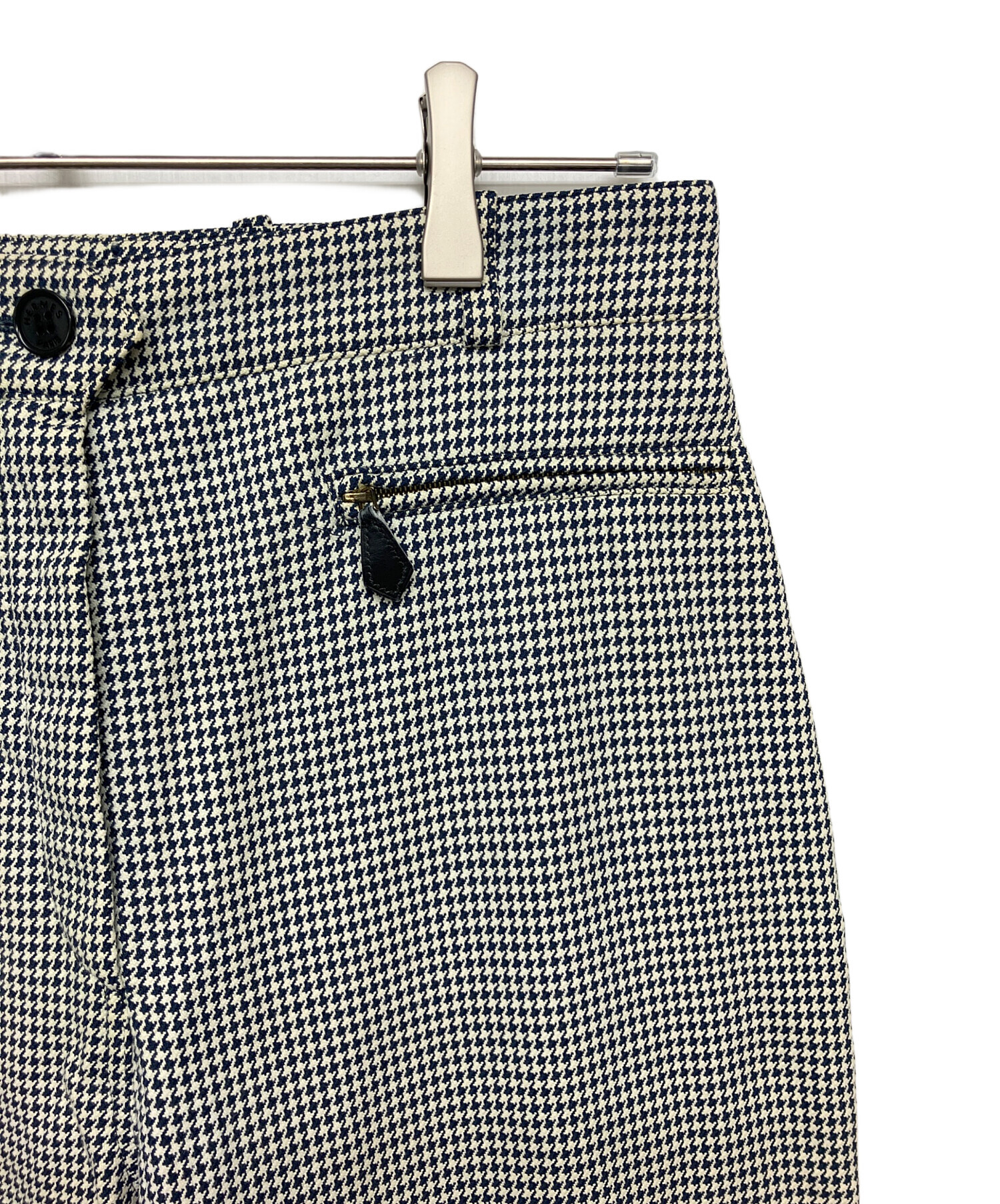 エルメス　HERMES （36） スラックス　パンツ　ハイウエスト　千鳥格子柄 中古・古着通販】HERMES (エルメス) 千鳥格子 スラックス ブラック
